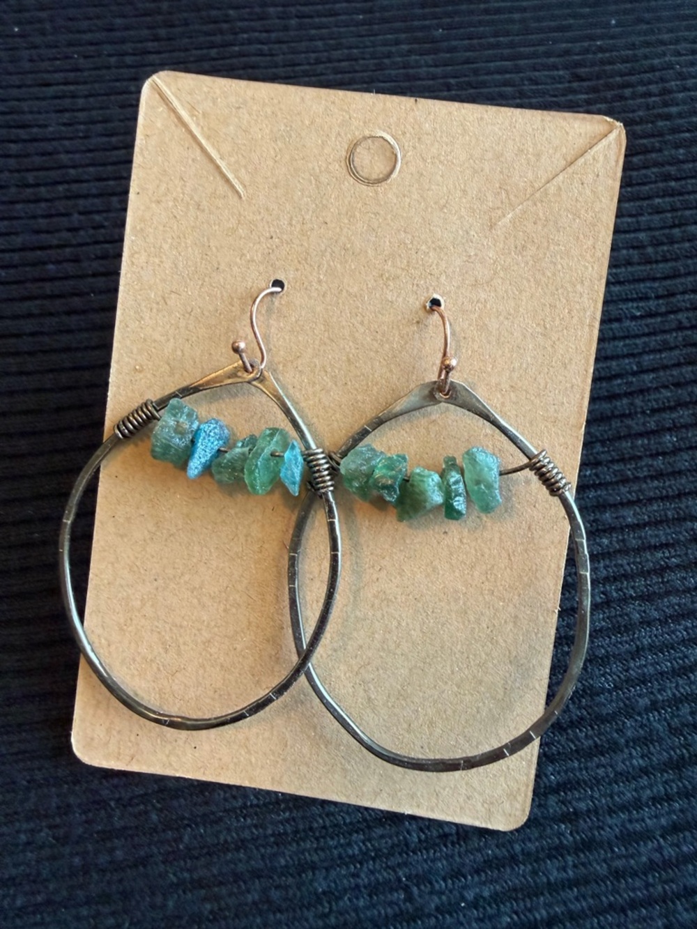 Handcrafted Green Stone Hoop Earrings - Boho Chic